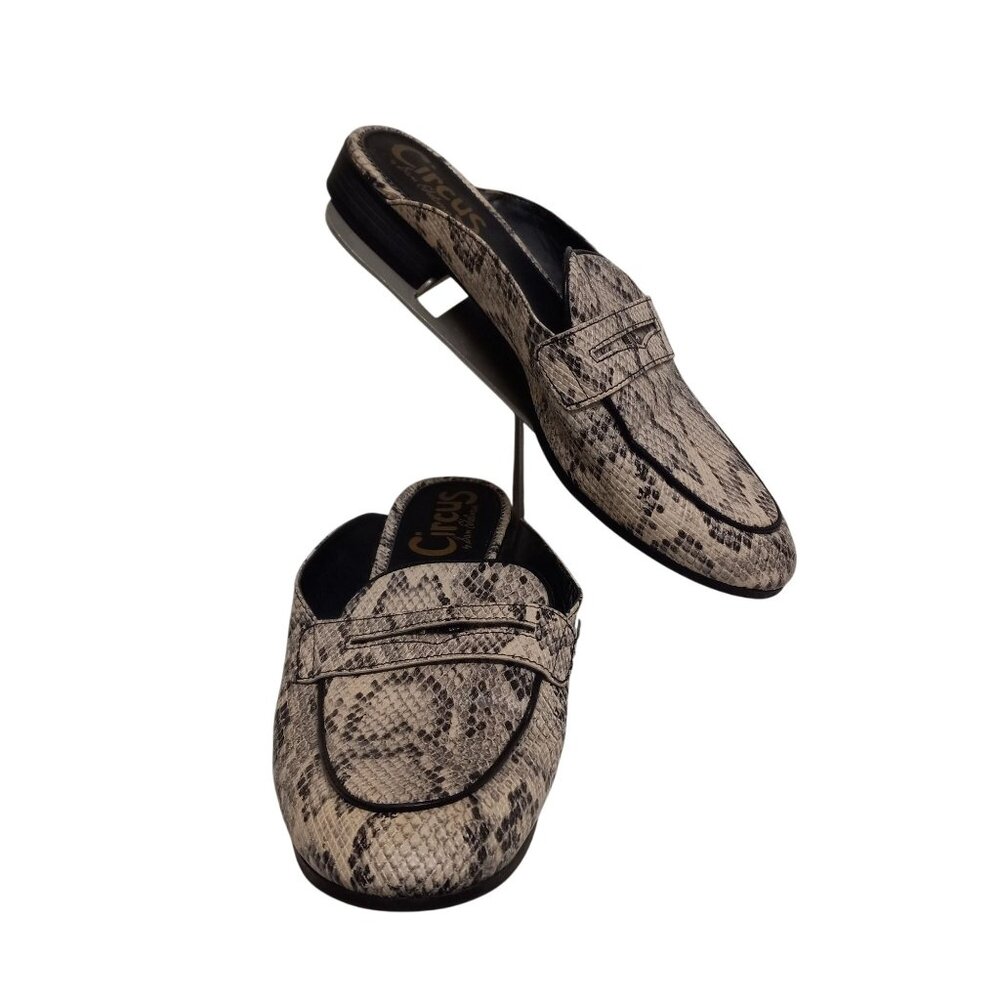 Sam Edelman Circus Size 9M Hal Womens Snake Print Slip On Loafers Mules Vegan